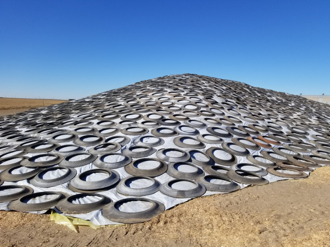 silage plastic and sidewall tires on a silage pile